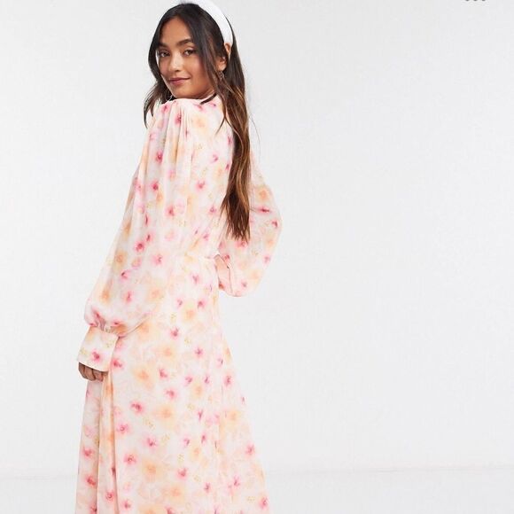 ⭐️⭐️HOST PICK⭐️⭐️ VILA maxi dress with balloon sleeves in pink coral - Picture 2 of 9